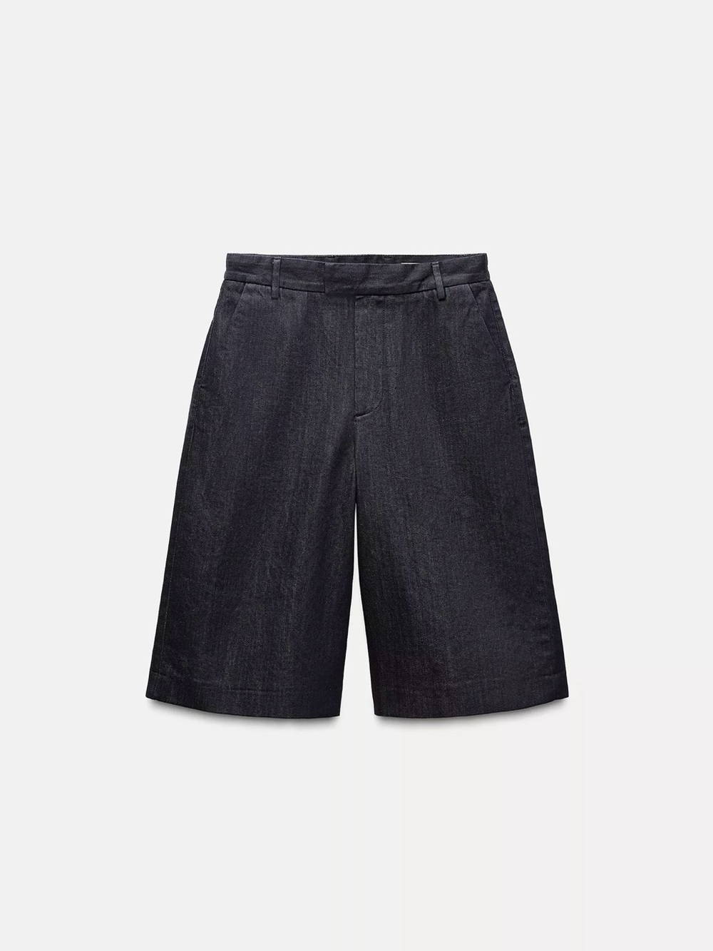 Zara Women's Wide-Leg Bermuda Shorts in Dark Blue Denim